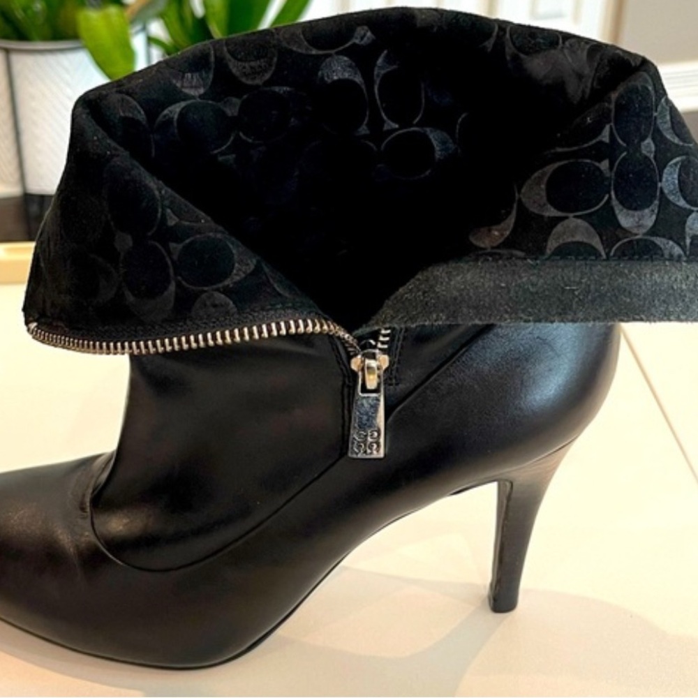 Coach Black Napa leather & SUEDE Heeled Ankle Booties.